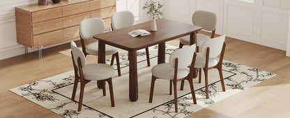 63" Solid Wood Dining Table Set with 4 Upholstered Chairs, Farmhouse Dinner Table Set of 5 Piece with Walnut Finish & Beige Chenille Seats, Heavy-Duty Support up to 1000 lbs, Easy Assembly
