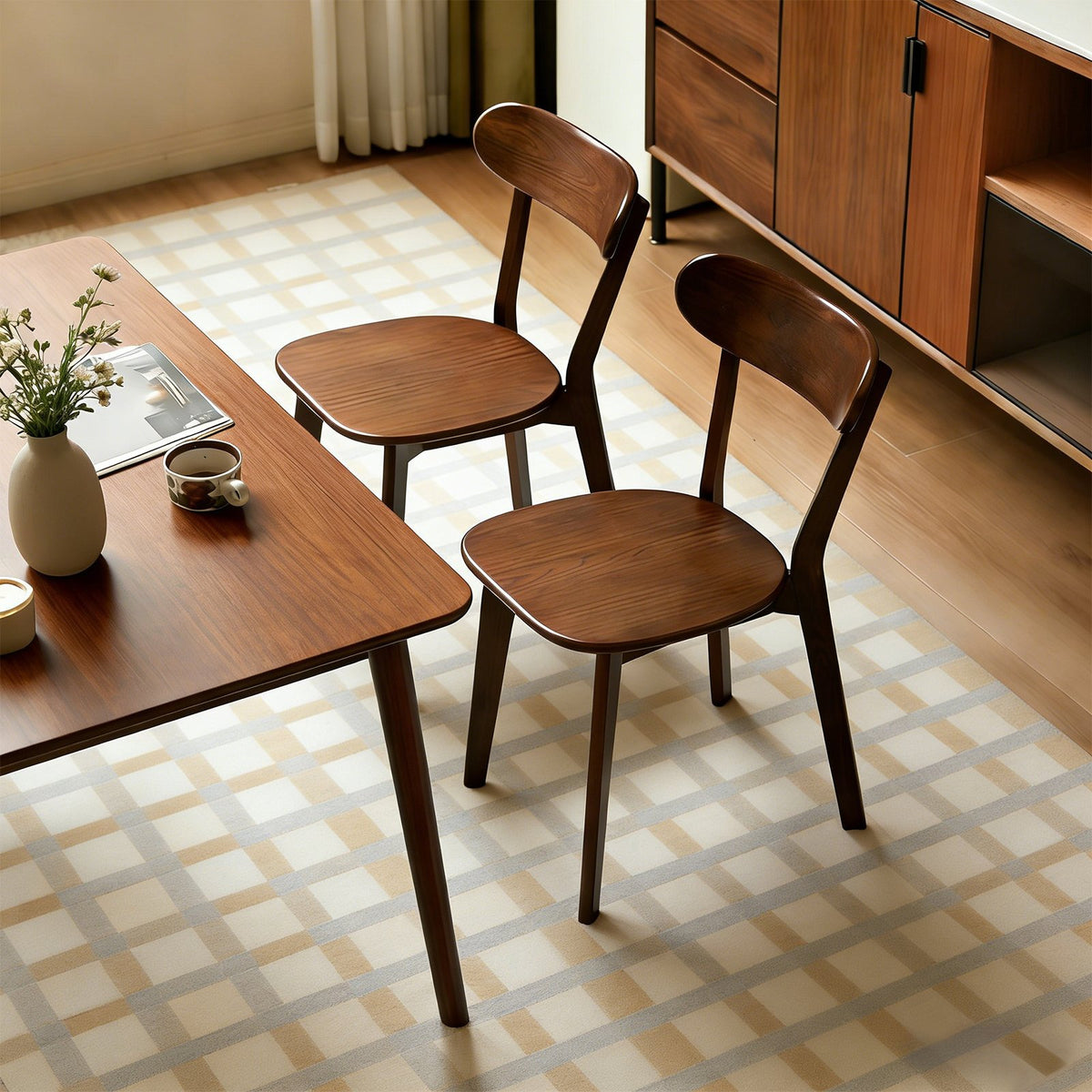 100% Natural Solid Wood Dining Chairs Set of 2, Mid Century Modern Dining Chairs with Curved Backrest