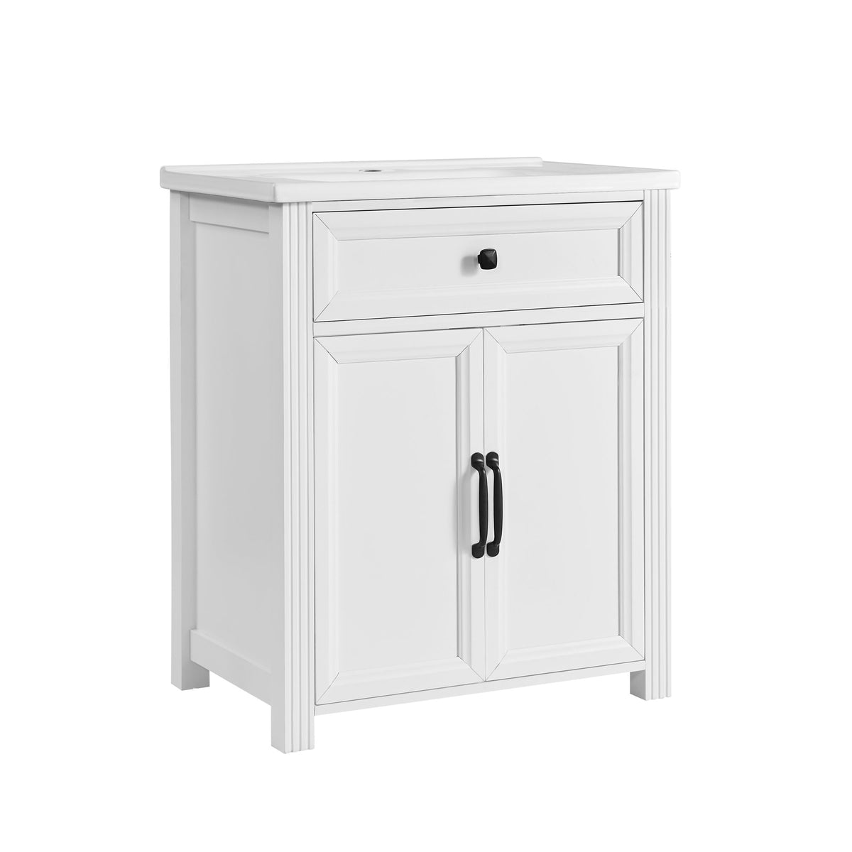 27.8" Modern Bathroom Vanity Set with Reinforced Legs & Painted Surface, Mid-Century Freestanding Bathroom Vanity Sink with Storage, High-end Restroom Vanity Cabinet with Flip-top Drawer&Metal Handles