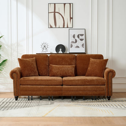 86" King Pull Out Sofa Bed, 3 in 1 Convertible Sleeper Sofa,Modern 3 Seat Couch with Nailhead Trim & Rolled Arm for Living Room, Apartment, Office, Caramel Chenille