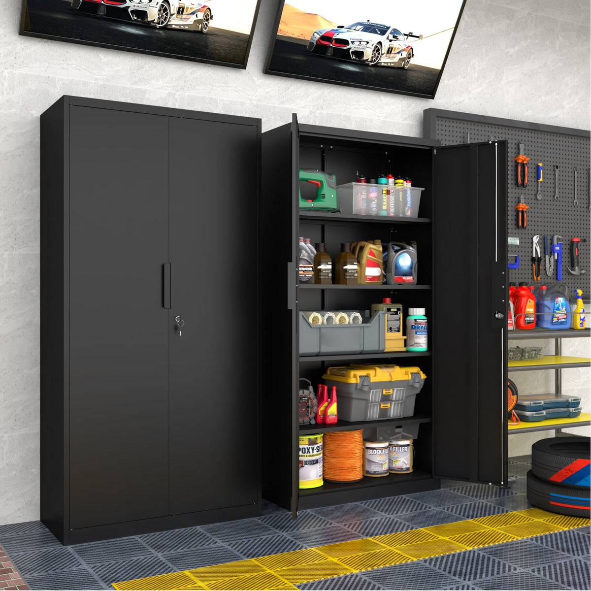 72-Inch 2-Door File Cabinet with Lock, 4 Adjustable Shelves, Heavy-Duty Steel Construction, for Commercial Office, Home Office, Legal Size & Letter File Storage, Organization Cabinet in Black