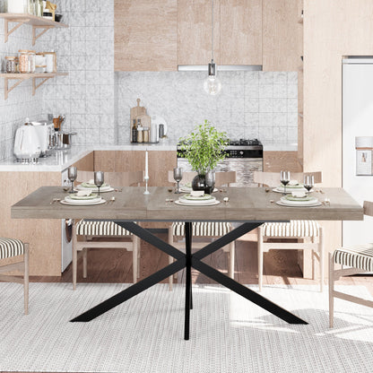 55.11'-70.86'Retro Rectangular Stretch Dining Table, Grey Carole Top With Same Color Embossed Center Plate, With Storage Box, kitchens