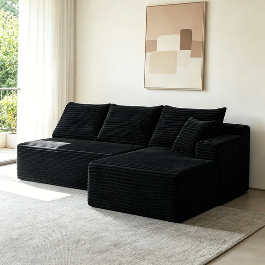 96" Cloud Sectional Couch with L-Shape Chaise, Modern Modular Sofa with Deep Seat, Upholstered Couches, No Assembly Required and Cup holde – Model W3975S00073