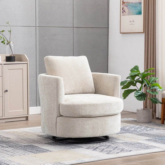 31.5"W Chenille Swivel Accent Barrel Chair and Comfy Round Accent Sofa Chair for Living Room, 360 Degree Club Chair, Leisure Arm Chair for Nursery Bedroom Living Room Lounge Hotel Office (Beige)