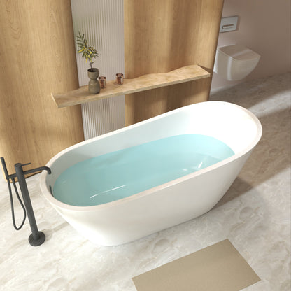 59" Special-Shaped Freestanding Slipper Bathtub in Gloss White with Chrome Overflow & Pop-Up Drain, Pure Acrylic Construction