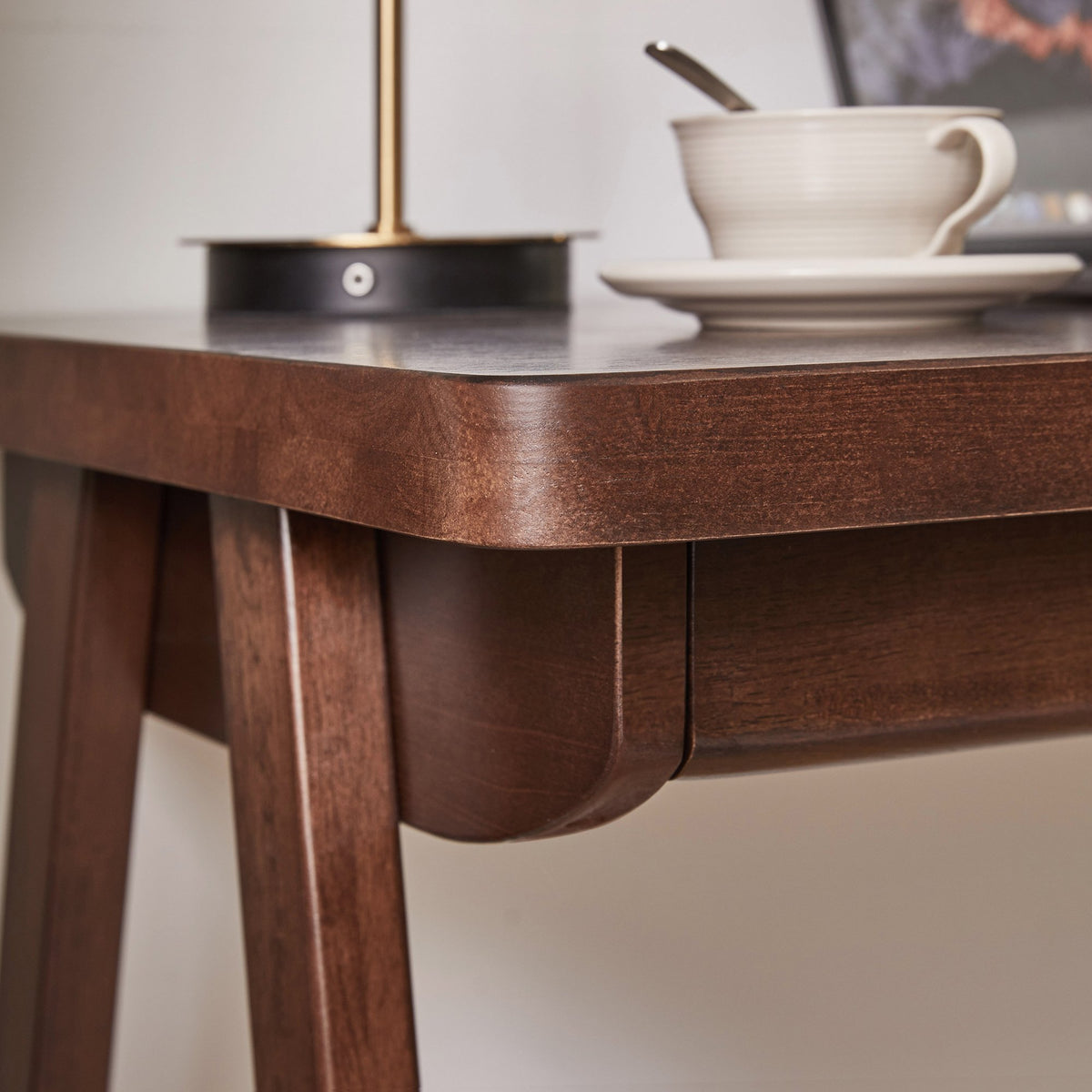 100% Solid Rubber Wood Computer Desk, Retro Walnut Writing Desk with Drawer, Sturdy A-Frame Leg, 39.37"×21.62", 1.38" Extra Thick Home Office Study Table