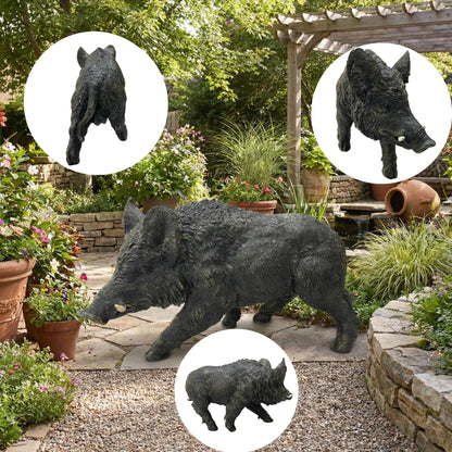 12.20" H x 21.26" L Simulated Wild Boar Resin Garden Statue, Indoor & Outdoor Decorative Ornament, Lawn & Courtyard Art Craft Decoration