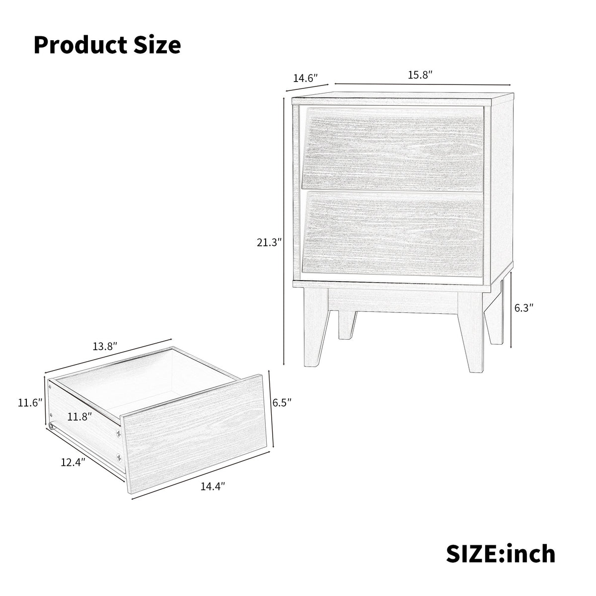 2 Set Nightstands Features Vintage-style and Bevel Design, Made of MDF, Mid Century Modern Nightstand, Night Stand – Black