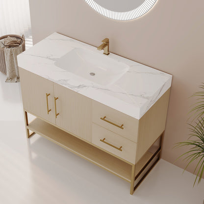 36" Modern Free-Standing Bathroom Vanity with Seamless Ceramic Sink & Sintered Stone Top