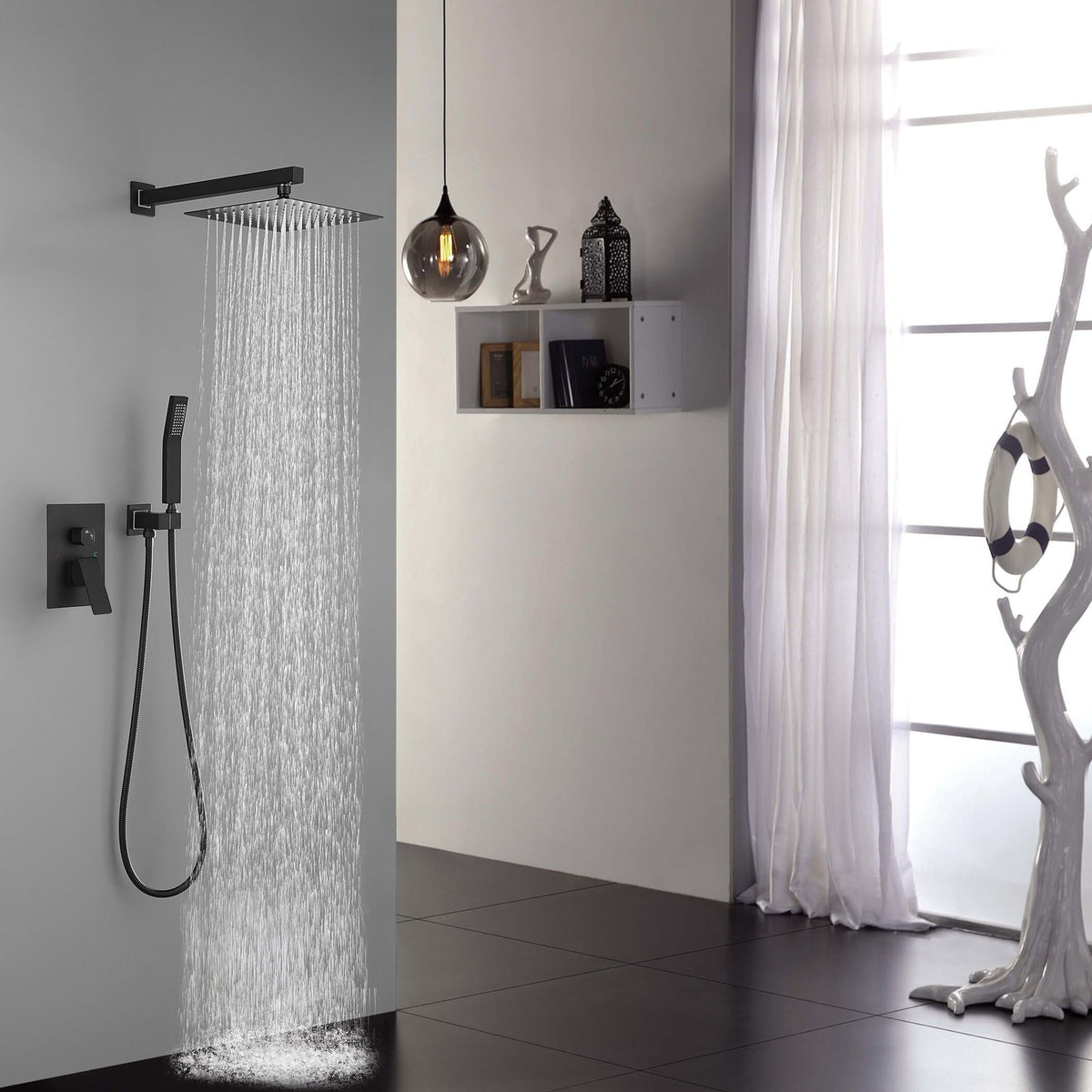 10 inch Shower Head Bathroom Luxury Rain Mixer Shower Complete Combo Set Wall Mounted – Black
