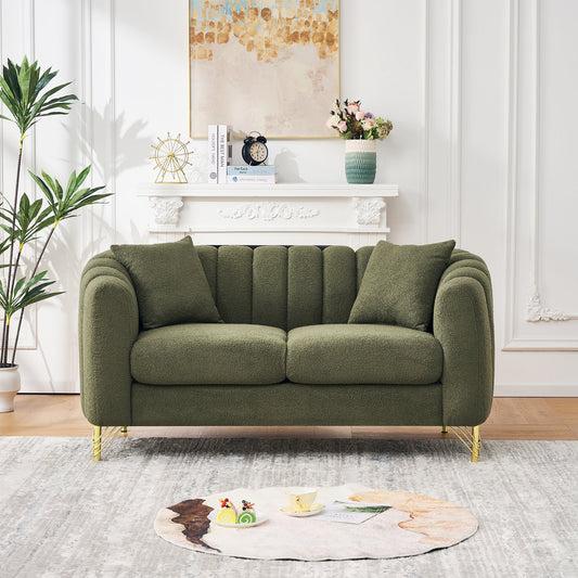 61" Teddy Loveseat Sofa,Luxury 2 Seater Deep Couch,Modern Tufted Couch, Gold Metal Legs Sofa for Living Room, Bedroom, Apartment (Green)