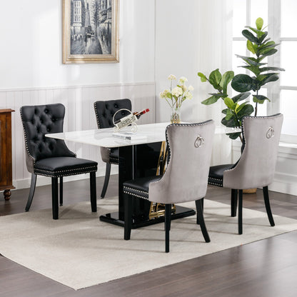A&A Furniture, Nikki Collection Modern, High-end Tufted Solid Wood Contemporary PU and Velvet Upholstered Dining Chair with Wood Legs – Gray