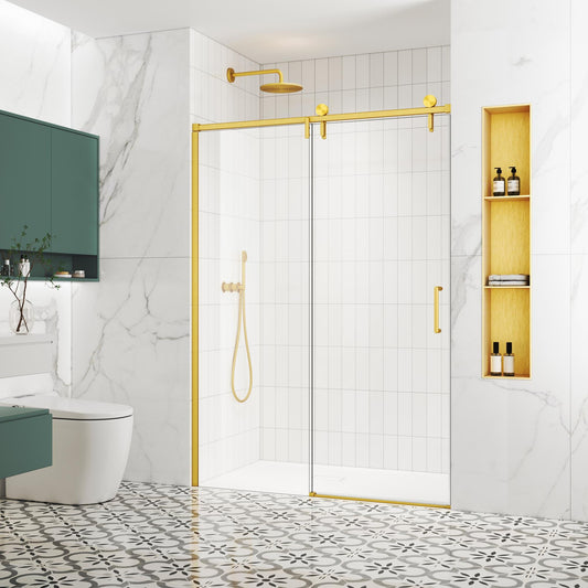 57-60*78 INCH Frame Single Sliding soft-close Shower Doors, Bathroom Sliding Shower Door, (8mm) Thick SGCC Tempered Glass Door For Bathroom Door --Brushed Gold