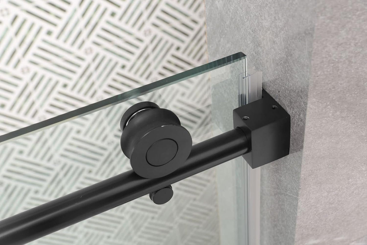 56-60 in. W x 76 in Matte Black 1/4 inch 6mm Glass Shower Doors Frameless Adjustable Single Sliding Glass Shower Door,Certified Thick Clear Clear Tempered Glass,Stainless Steel Hardwares