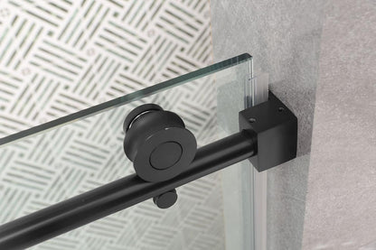 56-60 in. W x 76 in Matte Black 1/4 inch 6mm Glass Shower Doors Frameless Adjustable Single Sliding Glass Shower Door,Certified Thick Clear Clear Tempered Glass,Stainless Steel Hardwares