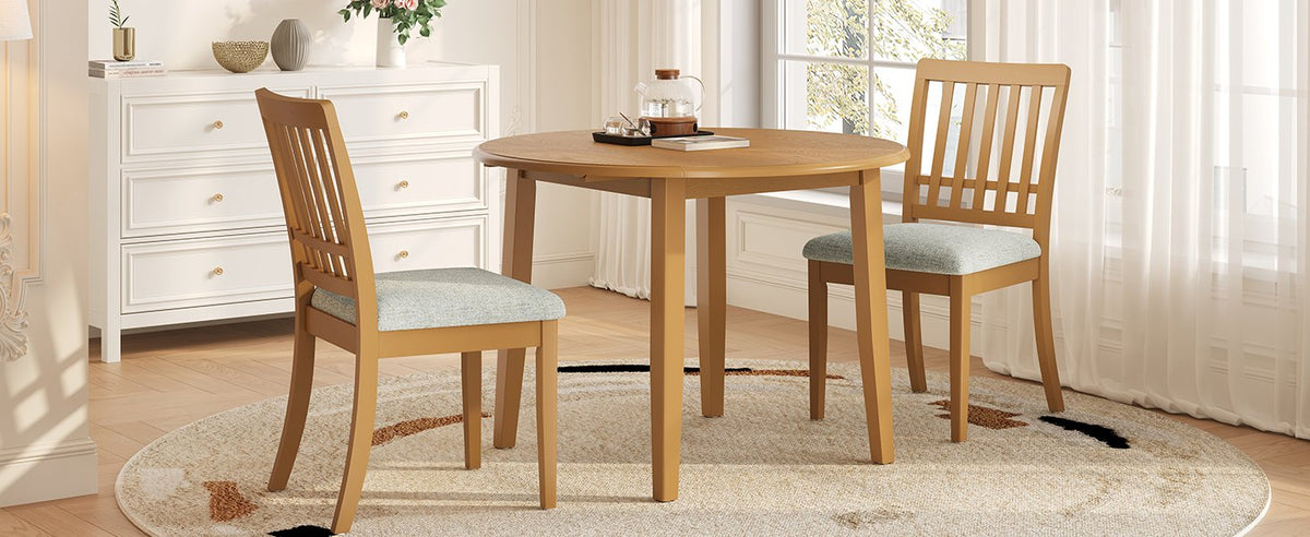 3-Piece Round Dining Table Set for 2 People, 1 Folding Wood Dining Table + 2 Upholstered Chairs – Model N752S000618A