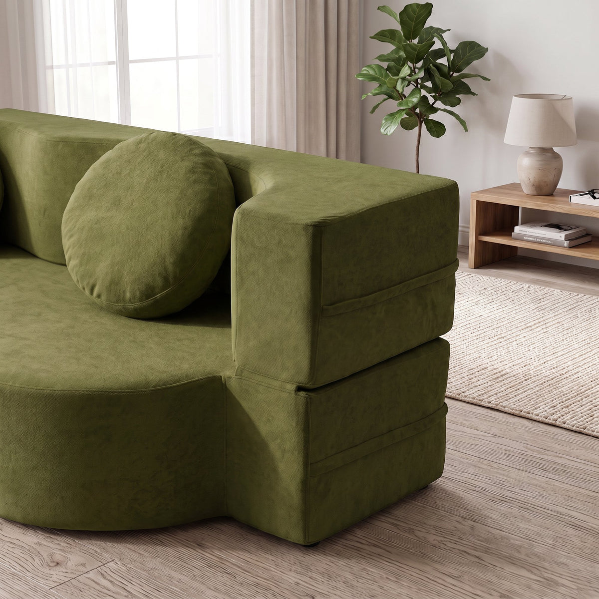2-in-1 Folding Sofa Bed with Pillow, Twin Sleeper Sofa, Floor & Futon Loveseat Couch, Foam Folding Mattress Sleeper for Living Room, Guest Use, Office, Apartment, No Assembly Required,Green