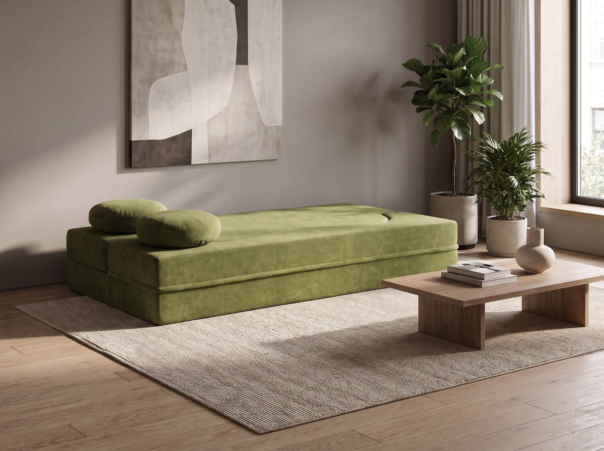 2-in-1 Folding Sofa Bed with Pillow, Twin Sleeper Sofa, Floor & Futon Loveseat Couch, Foam Folding Mattress Sleeper for Living Room, Guest Use, Office, Apartment, No Assembly Required,Green