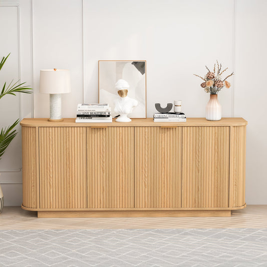 63" Wavy Storage Sideboard, Double-Door Buffet Cabinet with Adjustable Shelves, Hallway - Versatile Storage (Natural)