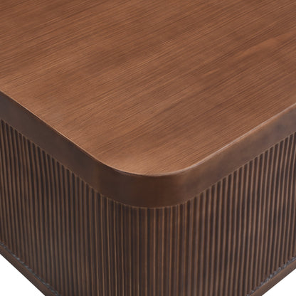 32"Modern Square Outdoor and Indoor Striped Waterproof Coffee Table, Durable MgO Cement Design, Suitable for Terraces, Gardens, Backyards and Living Rooms(Brown)