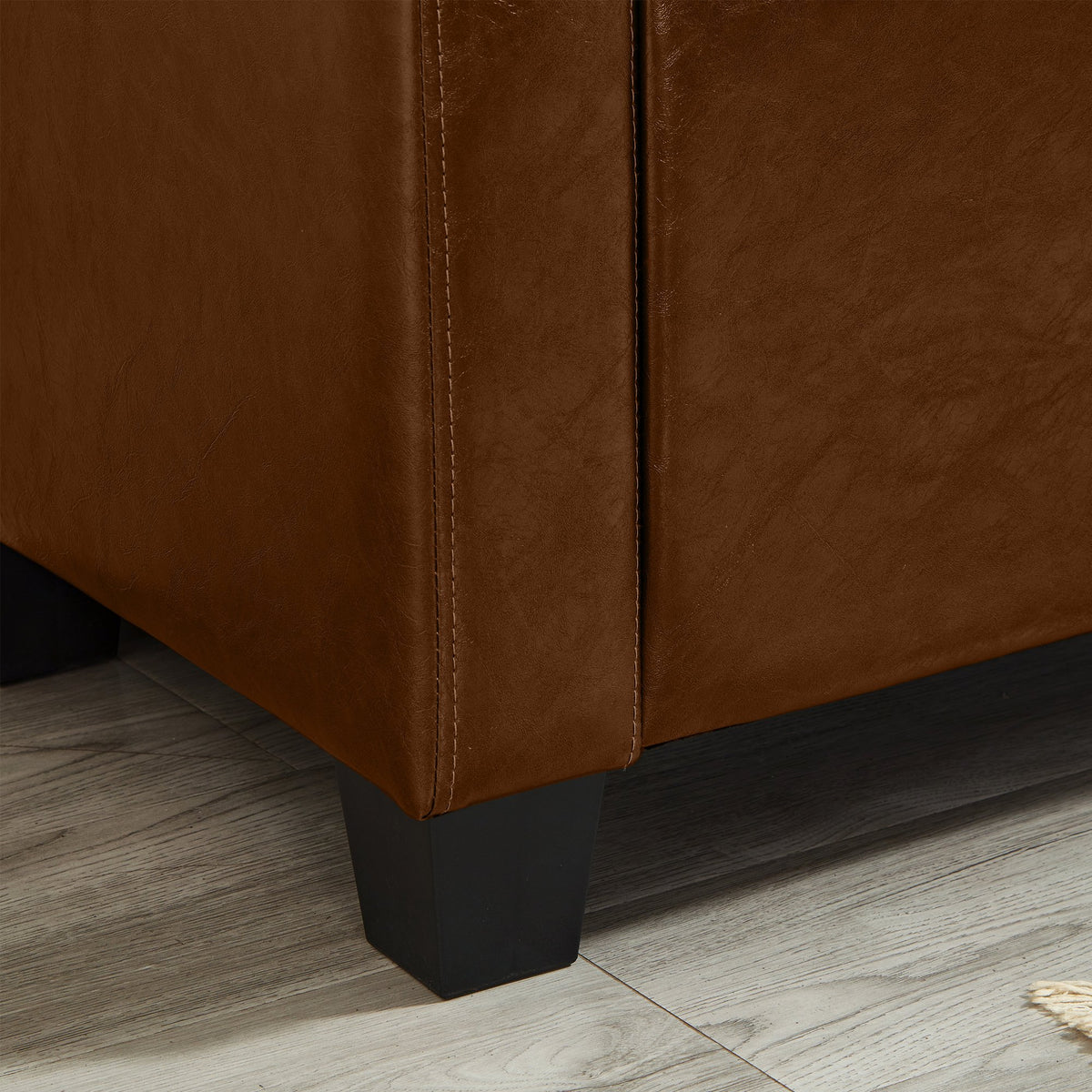 48" Ottoman Bench with Storage, Upholstered Tufted Faux Leather PU Ottoman Brown