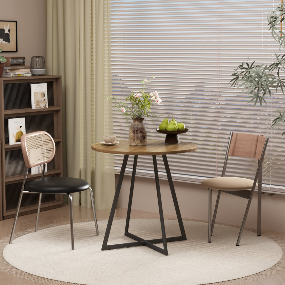 31.5 Inch Round Dining Table, Small Circle Kitchen Table with Metal Black Legs for 2-4 people, Modern Dining Room Table, Brown (only table) – Natural