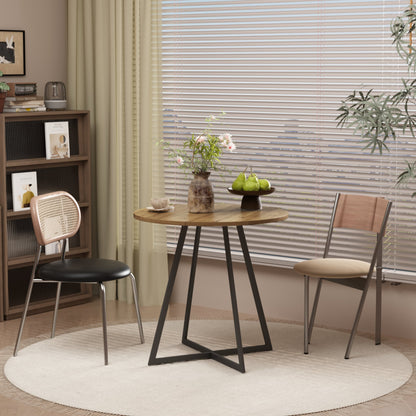 31.5 Inch Round Dining Table, Small Circle Kitchen Table with Metal Black Legs for 2-4 people, Modern Dining Room Table, Brown (only table) – Natural
