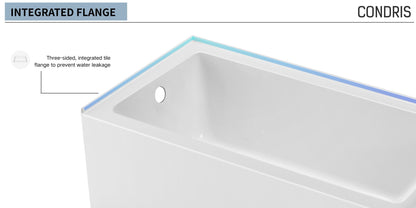 60" x 36" Alcove Bathtub, Acrylic Soaking Tub with Ergonomic Backrest, Anti-Slip Base, Left Drain, Glossy White