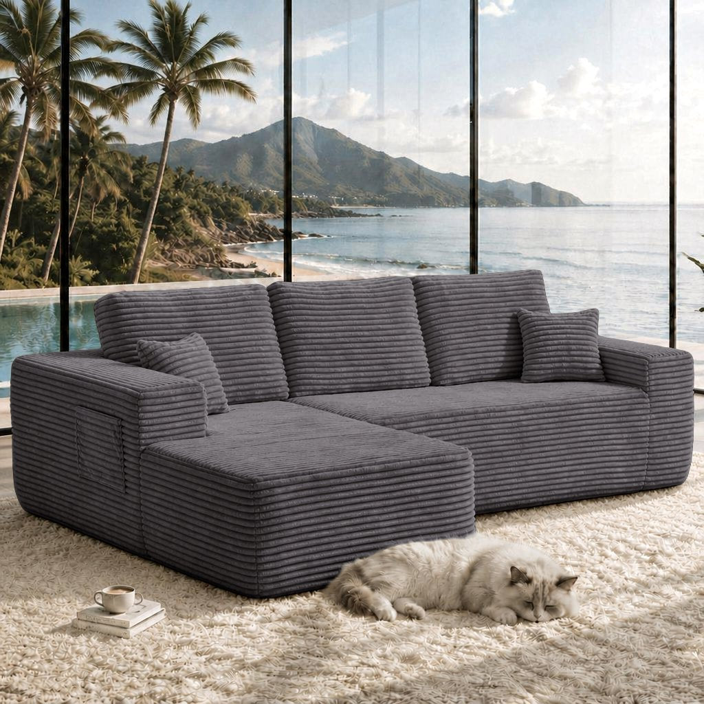 104" Cloud Sectional Sofa with L-Shape Chaise and Side Pockets, Modern Modular Design, Deep Seating, Upholstered Couch – Model W3975S00032