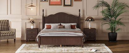 3-Pieces Bedroom Sets, Full Size Wood Platform Bed and Two Nightstands-Dark Walnut