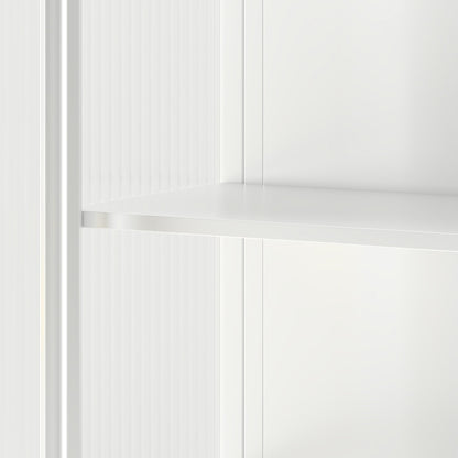 27.56"Glass Doors Modern Two-door Wall Cabinet with Featuring Three-tier Storage for Entryway Living Room Bathroom Dining Room,White(same sku:W757119328)