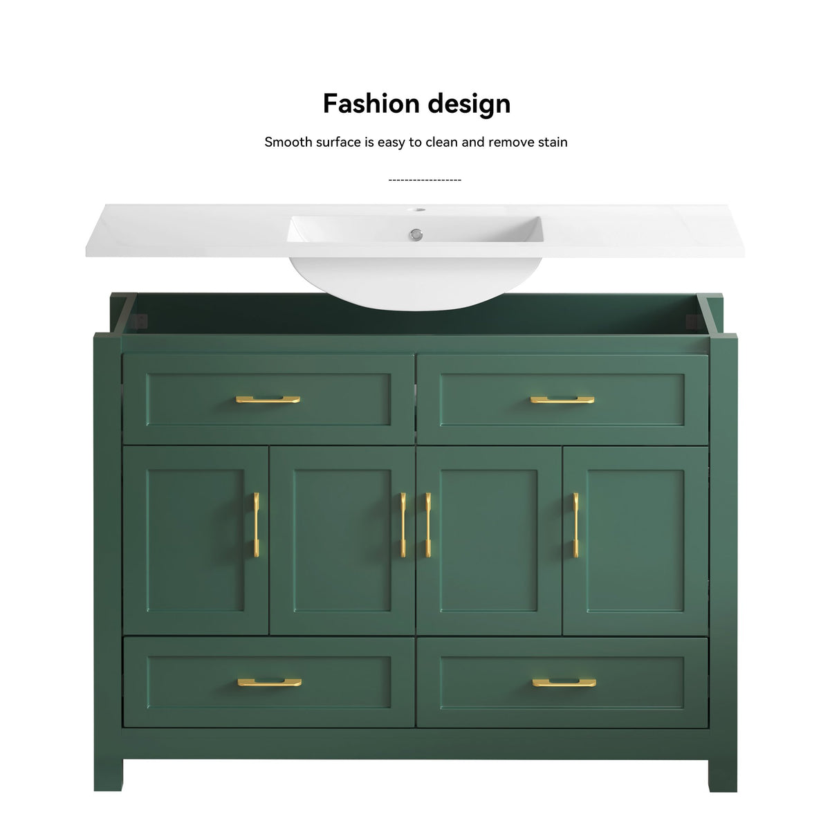 48" Green Bathroom Vanity with Resin sink Combo, Abundant Storage Cabinet -4 Soft close doors and 4 drawers