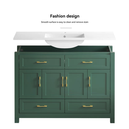48" Green Bathroom Vanity with Resin sink Combo, Abundant Storage Cabinet -4 Soft close doors and 4 drawers