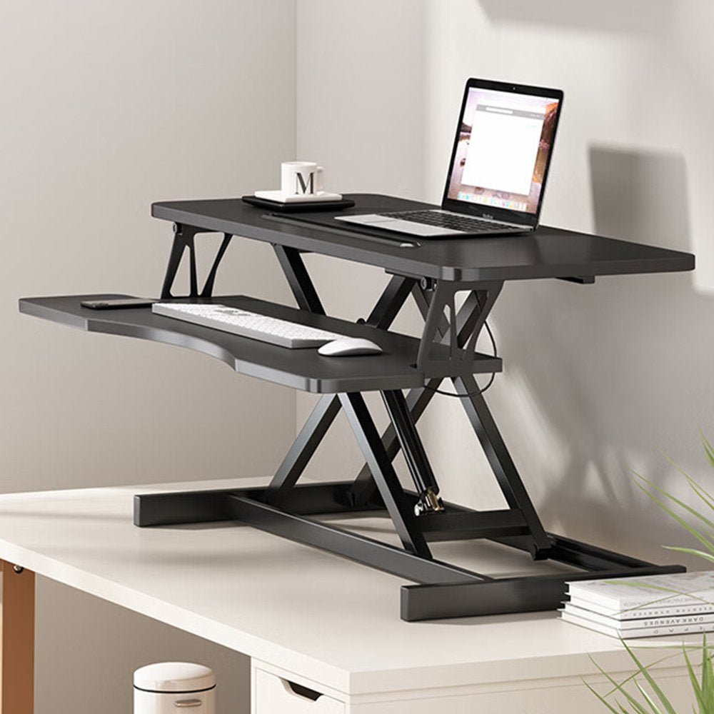 32 Inch Desk Converter, Height Adjustable Sit to Stand Riser, Dual Monitor and Laptop Workstation with Wide Keyboard Tray BACK-TO-SCHOOL - Black