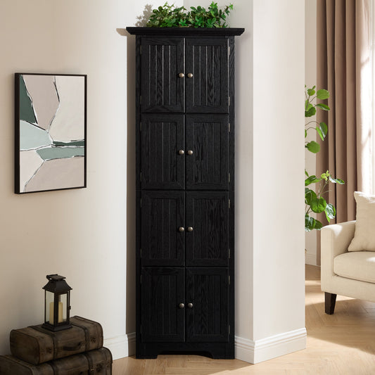 4-Tier 72" Corner Kitchen Pantry Storage Cabinet with 8 Doors Tall Storage Cabinet, Corner Cabinet and Shelves