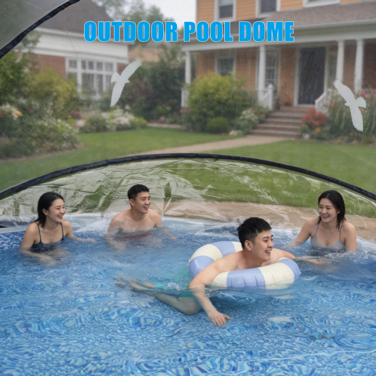 15 FT Round Multifunctional All Weather Cover Pool Dome Enclosure for Outdoor Pools, Compatible Clean & Warm Water, Suitable for 15 foot Round Frame Pools