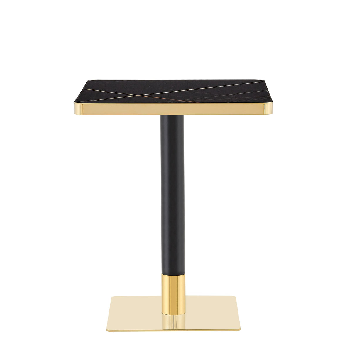 24" Square Faux Black Marble Bistro Table, 28.8" High Modern Dining Table with High Gloss UV Finish & Gold Metal Trim Edge, Heavy-Duty Stainless Steel Base Frame for Small Spaces, Cafe, Kitchen, Bistr