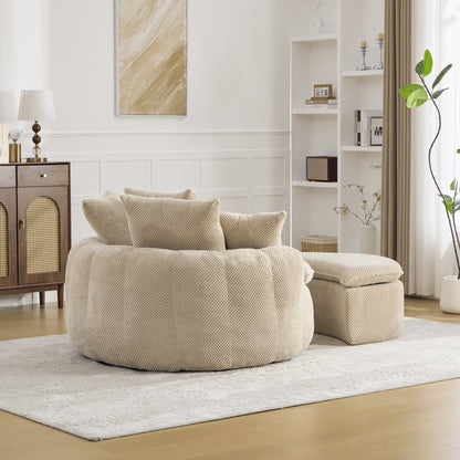 53.15"W Round Oversized Pumpkin-shaped Boneless Single-person Lounge Chair With Ottoman Soft Breathable Fabric,Boneless Filling Material Of Piece Sponge,For Living Room Bedroom Apartment,Taupe
