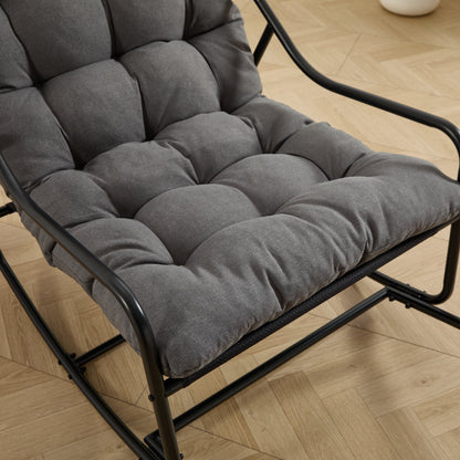 Outdoor Rocking Chair, Comfy Cushion, with Soft Thick Cushion, Reading Room, Black Frame with Grey Cushion