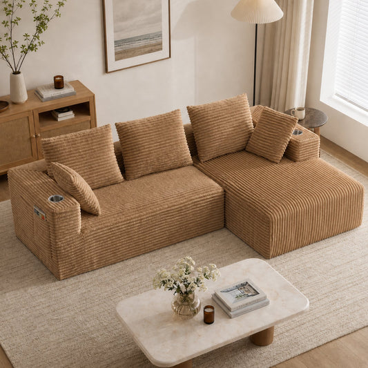 95''modular combination sofa with L-shaped lounge chair, four seater boneless design