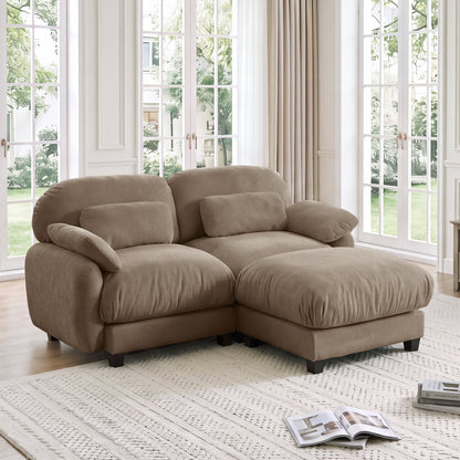2 Seater L-Shaped Cloud Feel Sofa with Removable Ottoman, Cozy Chenille Modular Couch Set, Deep Seat Free Combination Furniture for Small Living Room, Brown