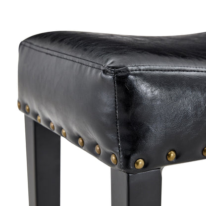 2-piece bar stool, 25.6 inches high, no back design, with 4-inch thick padded seat, equipped with brass nailhead decoration, leather material, 1.6-inch heavy-duty carbon steel legs, black color