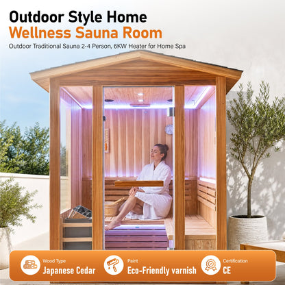 6000W 240V3-4 outdoor traditional steam sauna with fragrant cedar wood for 4 people