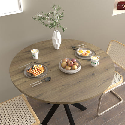 31.5 Inch Round Dining Table, Small Circle Kitchen Table with Metal Black Legs for 2-4 people, Modern Dining Room Table, Brown (only table) – 0.7Inch