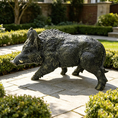 12.20" H x 21.26" L Simulated Wild Boar Resin Garden Statue, Indoor & Outdoor Decorative Ornament, Lawn & Courtyard Art Craft Decoration