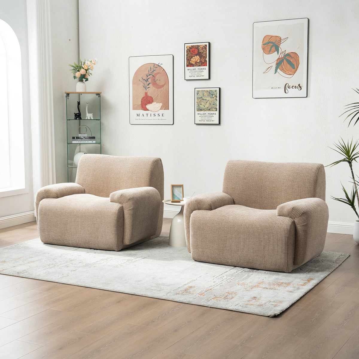 42" Wide Modern Upholstered Chenille Vertical Stripes Accent Chair, Boneless Single Sofa Chair