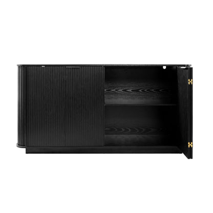 63" Wavy Storage Sideboard, Double-Door Buffet Cabinet with Adjustable Shelves, Hallway - Versatile Storage - Black