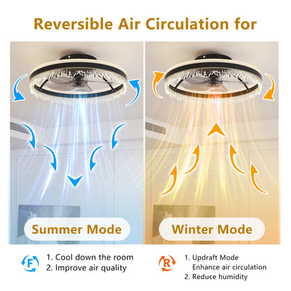 20-inch Black Smart Ceiling Fan Light with Silent Function, Multi-Speed Adjustment, Study Room