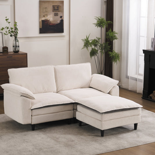 70.87" Black & White Two-Tone L Shaped Cloud Sofa, Modular Sectional with Ottoman, 2-Seat Chenille Deep Seat and Pillow - Perfect