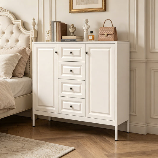 40.16'' Storage Sideboard Buffet Cabinet, Freestanding Accent Cabinet with 4 Drawers & 2 Doors, Adjustable Shelves Console Cabinet - Beige